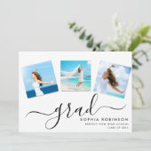 Moderne 4 Foto Collage Script Graduation Party Einladung (Stehend Vorderseite)