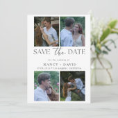 Moderne 4-Foto-Collage-Script-Typografie-Hochzeit Save The Date (Stehend Vorderseite)