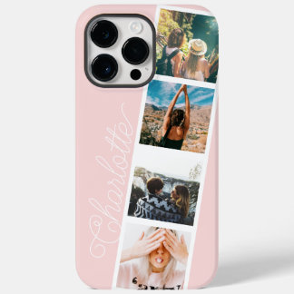 Moderne 4-Foto-Gitterkollektion Name auf rot-rosa Case-Mate iPhone 14 Pro Max Hülle