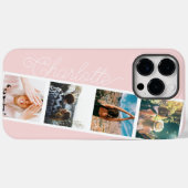 Moderne 4-Foto-Gitterkollektion Name auf rot-rosa Case-Mate iPhone Hülle (Rückseite (Horizontal))