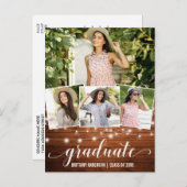 Moderne 4-Foto-Graduierungsparty Einladungspostkarte (Vorne/Hinten)