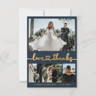 Moderne 4-Foto Herz Script Navy Hochzeit Vielen Da Dankeskarte