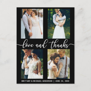 Moderne 4-Foto-Hochzeit-Liebe- und Dankesschrift Postkarte