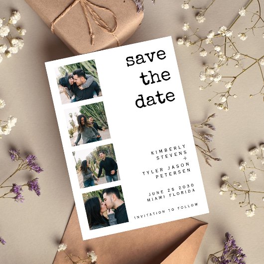 Moderne 4 Foto Hochzeit Save The Date