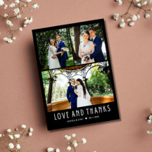 Moderne 4-Foto Hochzeit Vielen Dank