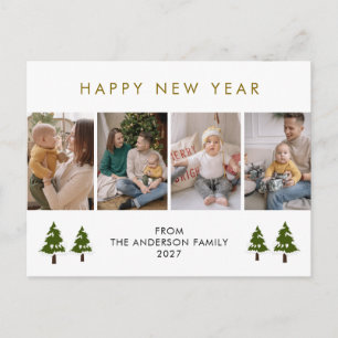 Moderne 4-Foto-Neujahrs-Tanne Minimalistisch Feiertagspostkarte