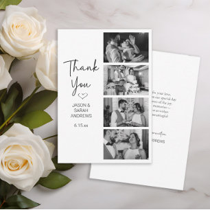 Moderne 4-Foto-Schwarz-Weiß-Filmstreifen-Hochzeit Dankeskarte