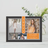 Moderne 4-Foto-Uni Orange und Schwarz-Abschluss Ankündigung (Stehend Vorderseite)