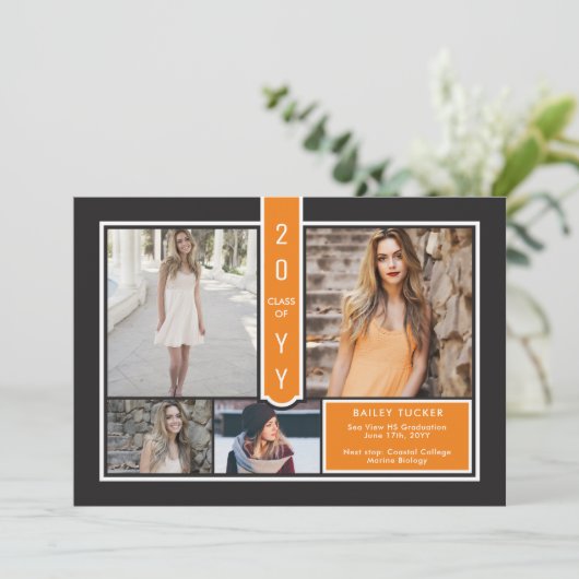 Moderne 4-Foto-Uni Orange und Schwarz-Abschluss Ankündigung (Stehend Vorderseite)