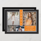 Moderne 4-Foto-Uni Orange und Schwarz-Abschluss Ankündigung (Vorne/Hinten)