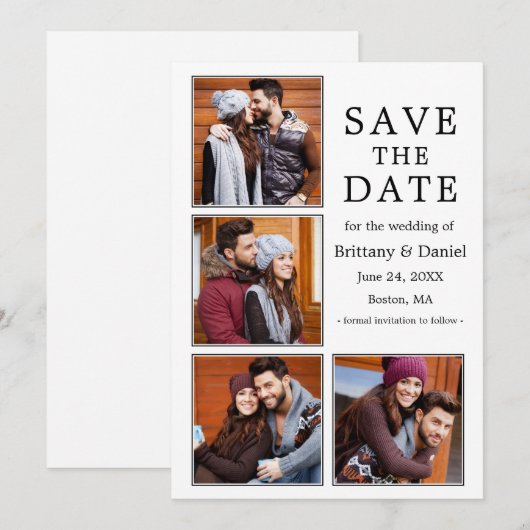 Moderne 4-Foto-Verlobung Save the Date (Vorne/Hinten)