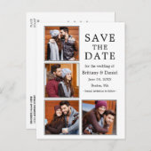 Moderne 4-Foto-Verlobung Save the Date Postkarte (Vorne/Hinten)