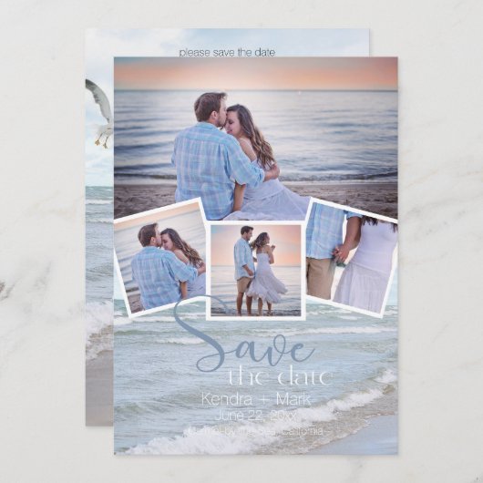 Moderne 4 Fotocollage Typografie Save the Date Einladung (Vorne/Hinten)