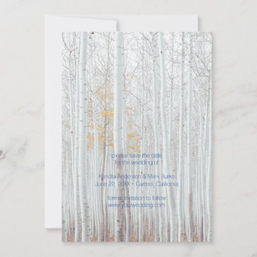 Moderne 4-Fotomaterial Cobalt Birch Save the Date Einladung (Rückseite)
