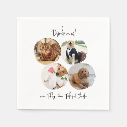 Moderne 4 Fotos Drinks auf der Hundekuh Serviette (Vorderseite)