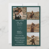 Moderne 4 Fotos elegante Drehbuch Hochzeit dunkelg Einladung (Vorderseite)