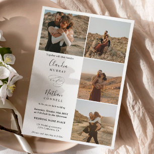 Moderne 4 Fotos elegante Drehbuch Hochzeit Schwarz Einladung