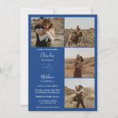 Moderne 4 Fotos elegante Drehbuch Hochzeit weiß bl Einladung (Vorderseite)