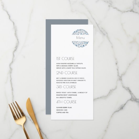 Moderne 4-Gang-Blumenhochzeit Menükarte (Vorderseite/Rückseite Beispiel)