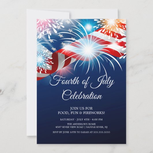 Moderne 4. Juli Feuerwerk Einladung (Vorderseite)