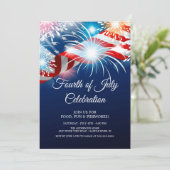 Moderne 4. Juli Feuerwerk Einladung (Stehend Vorderseite)