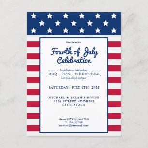 Moderne 4. Juli Rot Weiß und Blau Einladungspostkarte