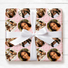 Moderne 4er Foto Collage Kreis Herz Rosa Hauch Geschenkpapier