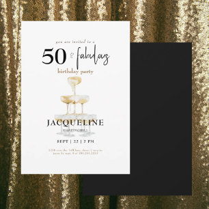 Moderne 50 & Fabelhafte Champagner-Geburtstagsfeie Einladung