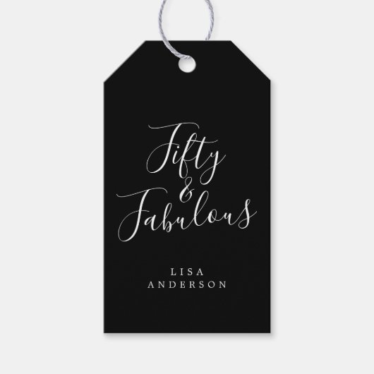 Moderne 50 fabelhafte Schwarz-weiße Bezeichnung 50 Geschenkanhänger (Vorderseite)