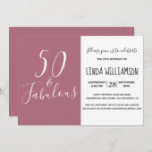 Moderne 50 Fabulous Lila Cassis 50. Geburtstag Einladung (Vorne/Hinten)