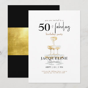 Moderne 50 & Fantastische Champagner-Geburtstagsfe Einladung