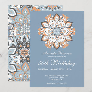Moderne 50. Geburtstag Elegant Floral Mandala Einladung