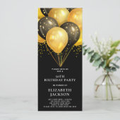 Moderne 50. Geburtstag Gold Black Balloons Schwarz Einladung (Stehend Vorderseite)