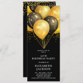 Moderne 50. Geburtstag Gold Black Balloons Schwarz Einladung (Vorne/Hinten)