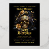 Moderne 50. GEBURTSTAG GOLD SKULL ROSE Folieneinladung (Vorderseite)