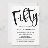 Moderne 50. Geburtstag Schwarz und Weiß Einladung (Vorderseite)