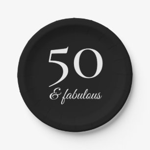 Moderne 50. Geburtstag Schwarz-Weiß-Typografie Pappteller