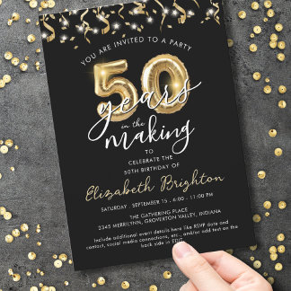 Moderne 50. Geburtstag Script Balloon Streamers Einladung