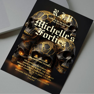 Moderne 50. Geburtstags-Schädel Halloween Gold Folieneinladung