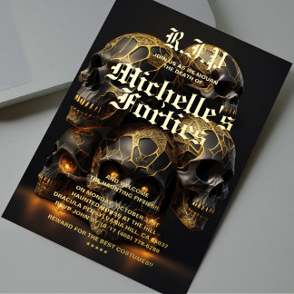 Moderne 50. Geburtstags-Schädel Halloween Gold Folieneinladung