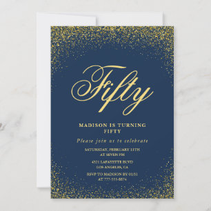 Moderne 50. Geburtstagseinladung Gold Navy Glitter Einladung