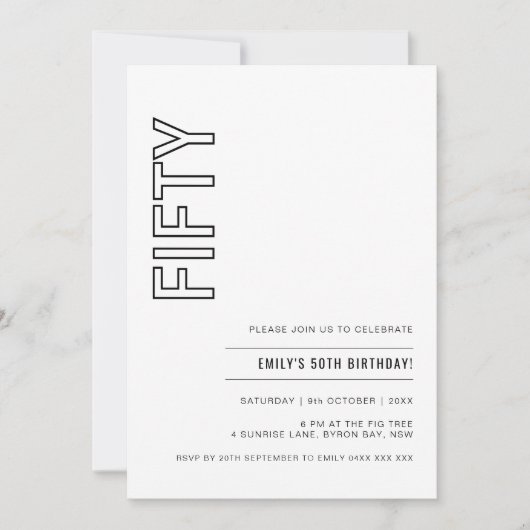 Moderne 50. Geburtstagsparty Einladung (Vorderseite)