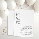 Moderne 50. Geburtstagsparty Einladung<br><div class="desc">Diese minimalistische Typografie 50. Geburtstagsfeier lädt zu einer modernen Geburtstagsparty ein. Das schlichte Design besticht durch klassisch minimalistische Schwarz-Weiß-Typografie mit modernem Ambiente. Anpassbar in jeder Farbe. Behalt das Design minimal und elegant, wie es ist, oder personalisiere es durch Hinzufügen von eigenen Grafiken und Kunstwerken. Für eine erweiterte Anpassung dieses Designs,...</div>