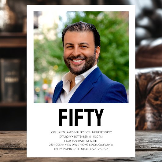 Moderne 50. Geburtstagsparty im Foto Einladung