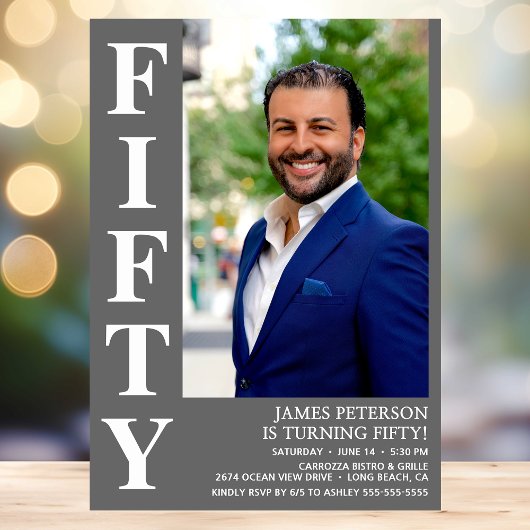 Moderne 50. Geburtstagsparty im Foto Einladung