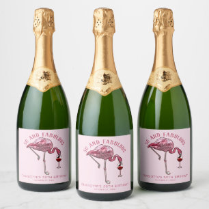 Moderne 50. Geburtstagsparty Pink Flamingo Schaumweinetikett