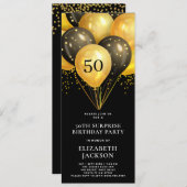 Moderne 50. Überraschung Geburtstag Gold Black Bal Einladung (Vorne/Hinten)