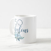 Moderne 50 und fabelhafte blaue Flora Wasserfarbe Kaffeetasse (Vorderseite Links)