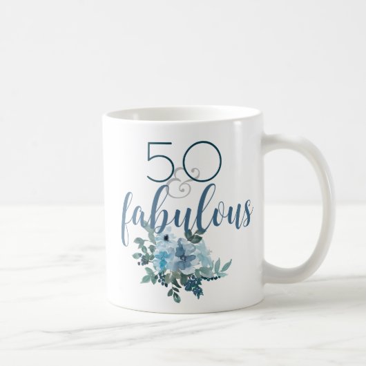 Moderne 50 und fabelhafte blaue Flora Wasserfarbe Kaffeetasse (Rechts)