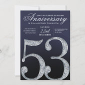 Moderne 53. Hochzeitstag Diamant Silber Navy Blau Einladung (Vorderseite)
